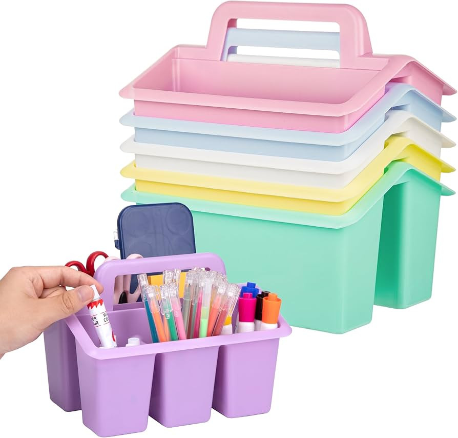 Plastic Caddy With Handle,Protable Classroom Craft Caddy, 6-pack Storage Caddy For Pencil,Pen,Cra... | Amazon (US)