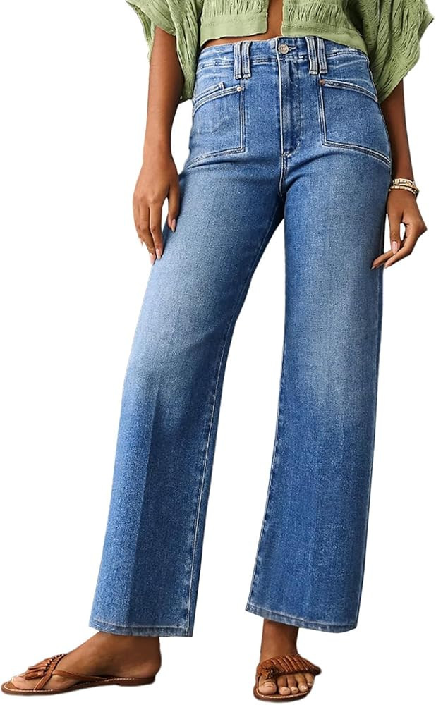 Astylish Womens Wide Leg Jeans High Waisted Stretchy Buttoned Denim Pants Trendy 2025 with Pocket | Amazon (US)