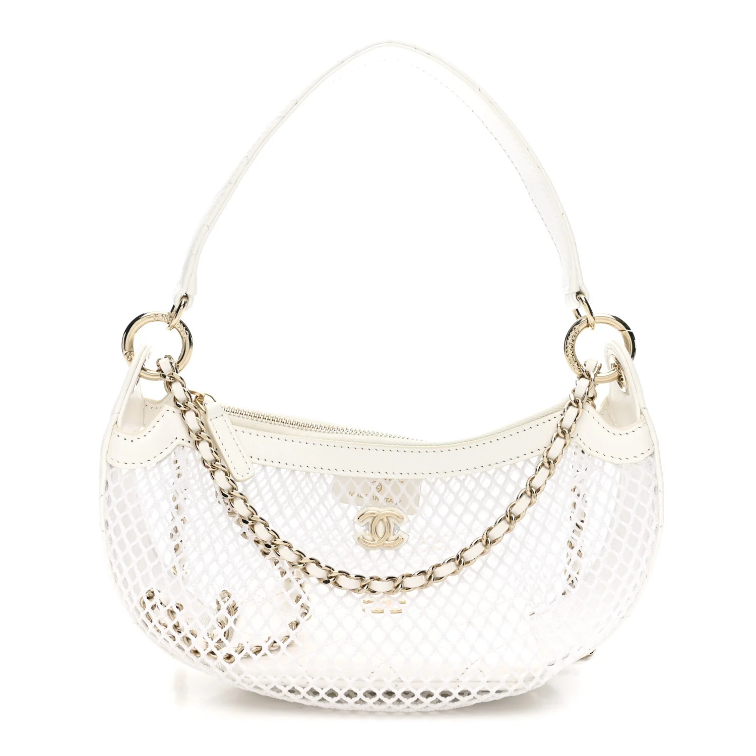 Chanel Mesh Shiny Lambskin Chain Hobo White 1841226 | FASHIONPHILE (US)