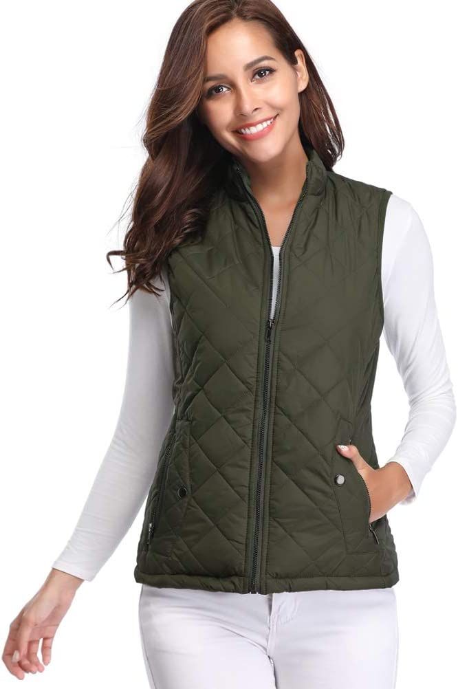 Fuinloth Women's Quilted Vest, Stand Collar Lightweight Zip Padded Gilet | Amazon (US)
