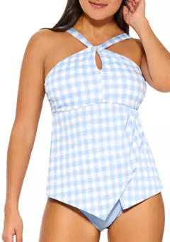 Crown & Ivy™ Gidget Gingham Keyhole Neck Tankini Swim Top | Belk