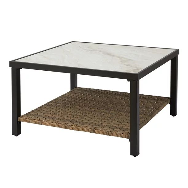River Oaks Tile Top Coffee Table with All-Weather Wicker Shelf, White | Walmart (US)