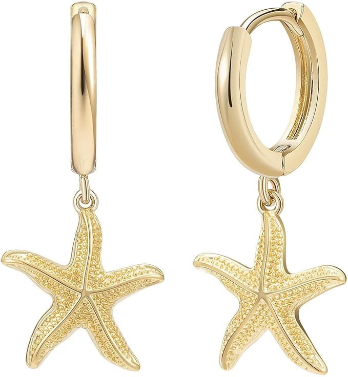 SANNYRA Huggie Earrings for Women - 14K Gold Plated Beach Sea Drop Dangle Earrings - Starfish But... | Amazon (US)