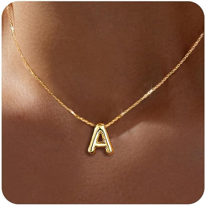 Gold Initial Necklace Gift for Girls Women, Teen Girl Gifts Trendy Stuff Bubble Letter Pendant Ne... | Amazon (US)
