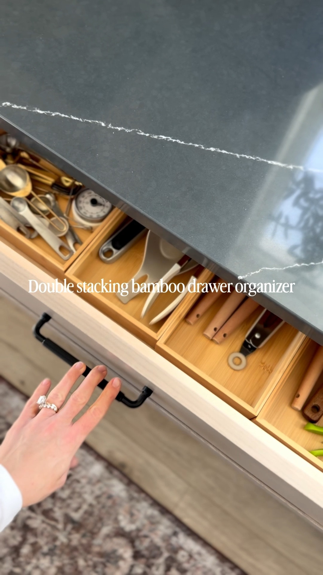 I love these double stacking bamboo drawer organizers. We use these for our cooking and misc. utensils but these would work for flatware too! Just secure with museum gel so they don’t slide around.

#LTKHome