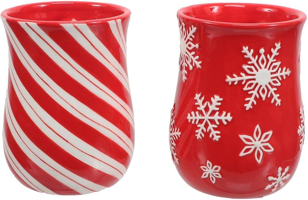 DEI Embossed Cozy Hand Mugs Set of Two Red and White Candy Cane and Snowflake Holiday Christmas T... | Amazon (US)