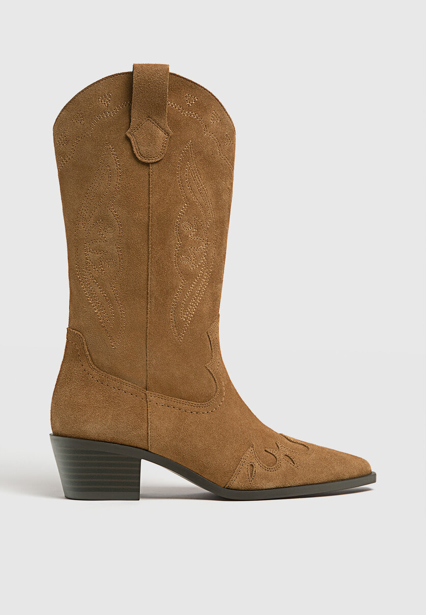 Bottes cowboy en cuir - Cowboy femme | Stradivarius France | Stradivarius (FR)