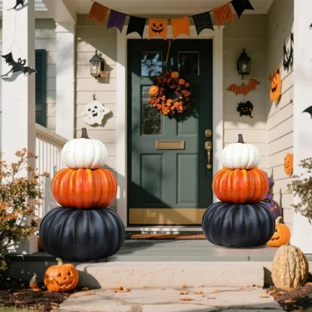 Large 3 - Tiered Colorful Pumpkin Stack Decor: Thanksgiving,Fall & Halloween Outdoor/Indoor Display,Pumpkin Harvest Decoration 1PC | Walmart (US)