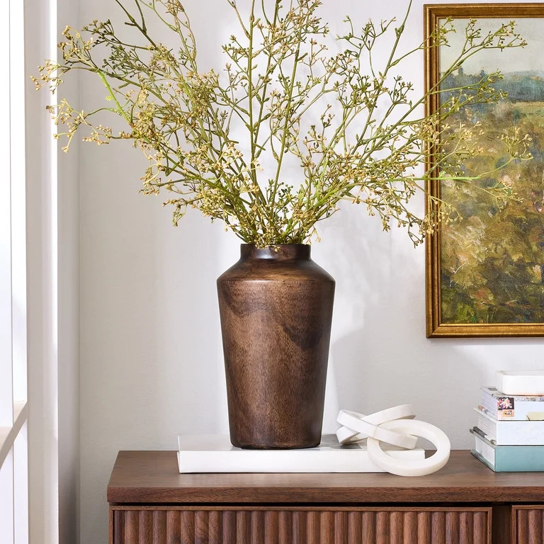 Better Homes & Gardens Brown 10" Paulownia Wood Angular Tall Vase | Walmart (US)