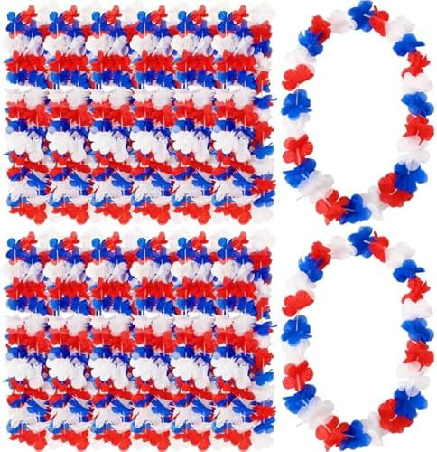 24 Pack Patriotic Leis Red White and Blue Flower Leis, 4th of July Garlands Hawaiian Luau Flower ... | Amazon (US)