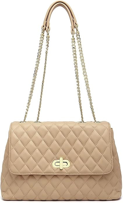 ER.Roulour Quilted Crossbody Bags for Women, Trendy Roomy Shoulder Handbags with Flap Gold Hardwa... | Amazon (US)
