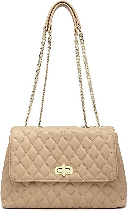 ER.Roulour Quilted Purses for Women, Medium Quilted Shoulder Bag, Flap Turnlock Soft Vegan Leathe... | Amazon (US)