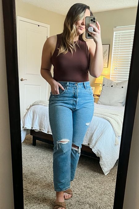 Spring Casual Outfit Inspo ✨ Everything is from Amazon and under $50! Levi jeans run small, size up. Bodysuit is true to size. 

Spring outfits, Spring 2024, bodysuits, jeans, straight leg denim, cropped denim, spring sandals, neutral outfit, casual outfit #amazonfinds #amazonstyle #ootd #summerstyle 

#LTKmidsize #LTKstyletip #LTKfindsunder50