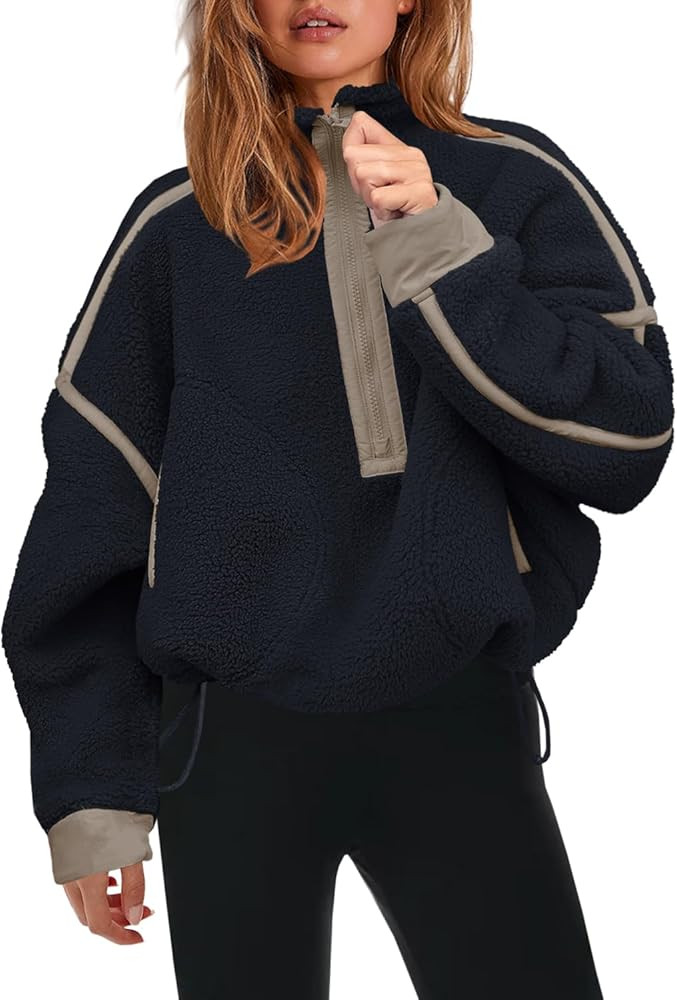 Panadila Womens Half Zip Sherpa Fleece Pullover Soft Oversized Sweatshirt with Pockets Warm Fuzzy... | Amazon (US)