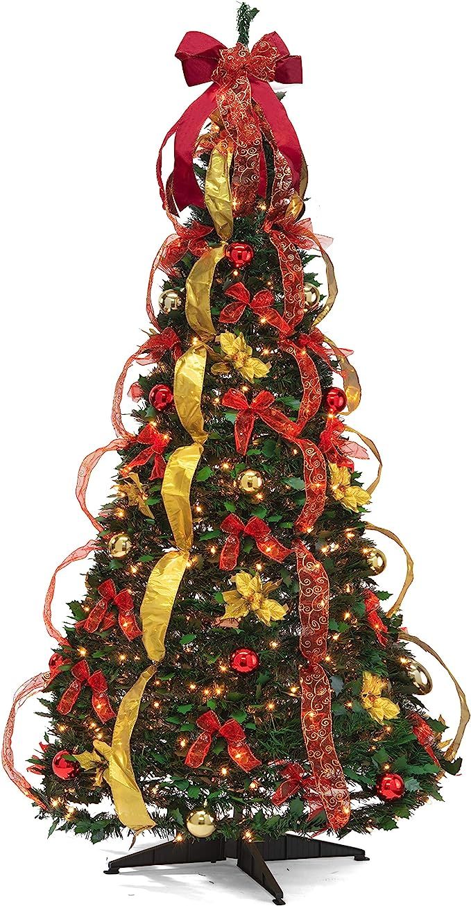 Christmas Tree Fully Decorated Pre-lit 6 Ft Pull Up Pop Up Out of Box Ready Minimal Assembly Need... | Amazon (US)