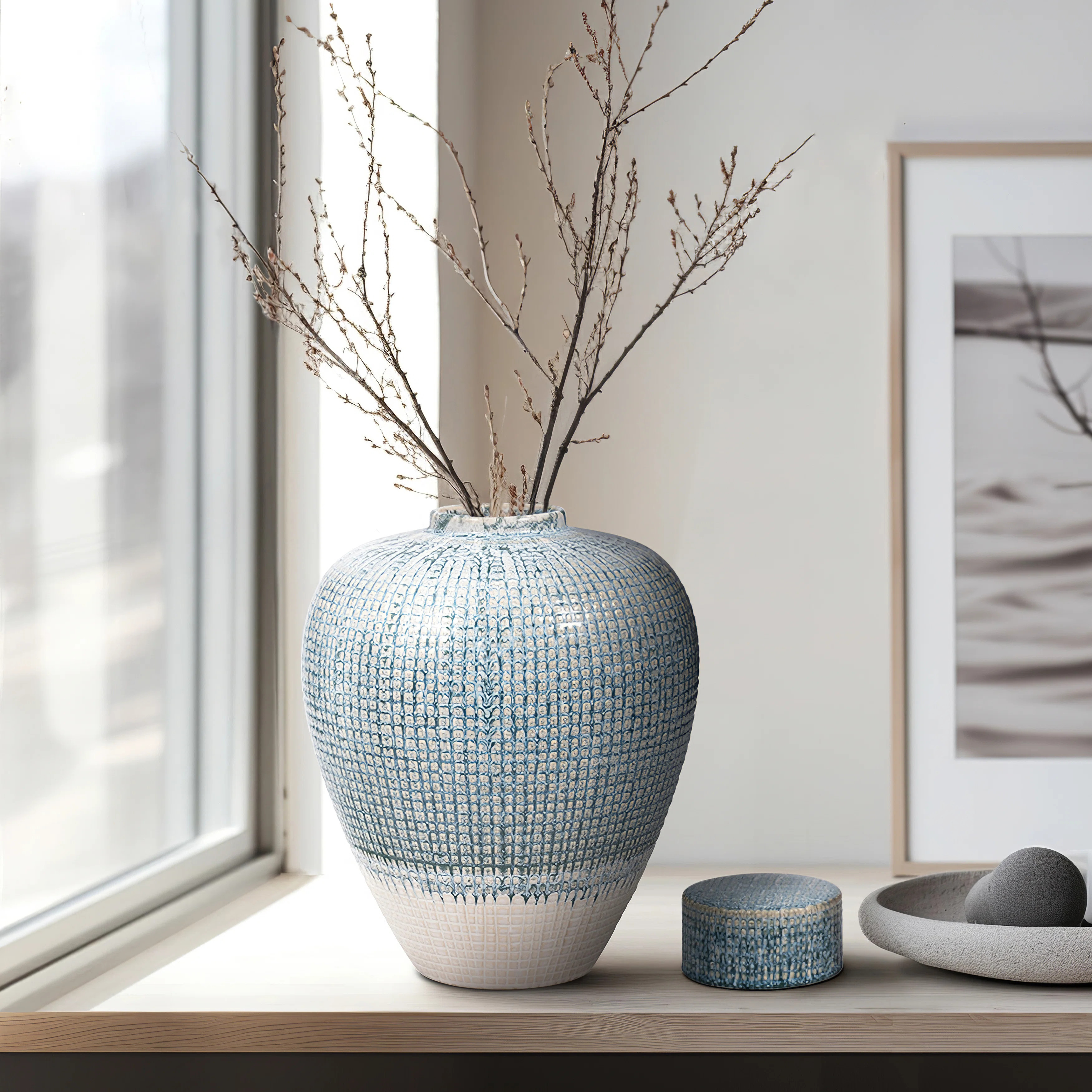 Ivy Bronx Textured Ceramic Ginger Jar with Removable Lid - Decorative Handcrafted Vase for Modern... | Wayfair North America