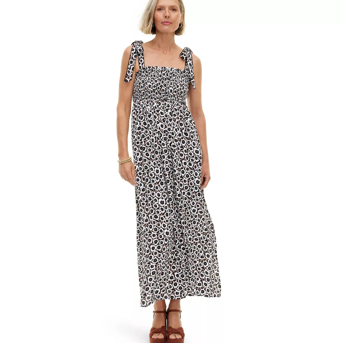 Women's Smocked Tie Strap Neutral Poppy Midi Dress - DVF for Target XXS | Target