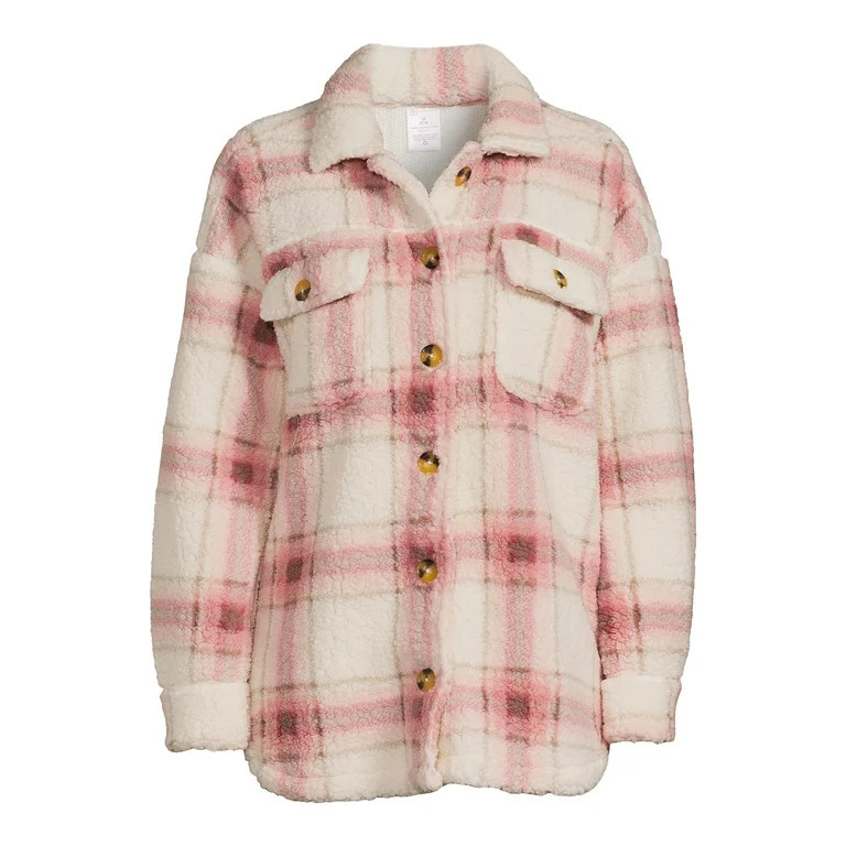 No Boundaries Juniors’ Faux Sherpa Shacket - Walmart.com | Walmart (US)