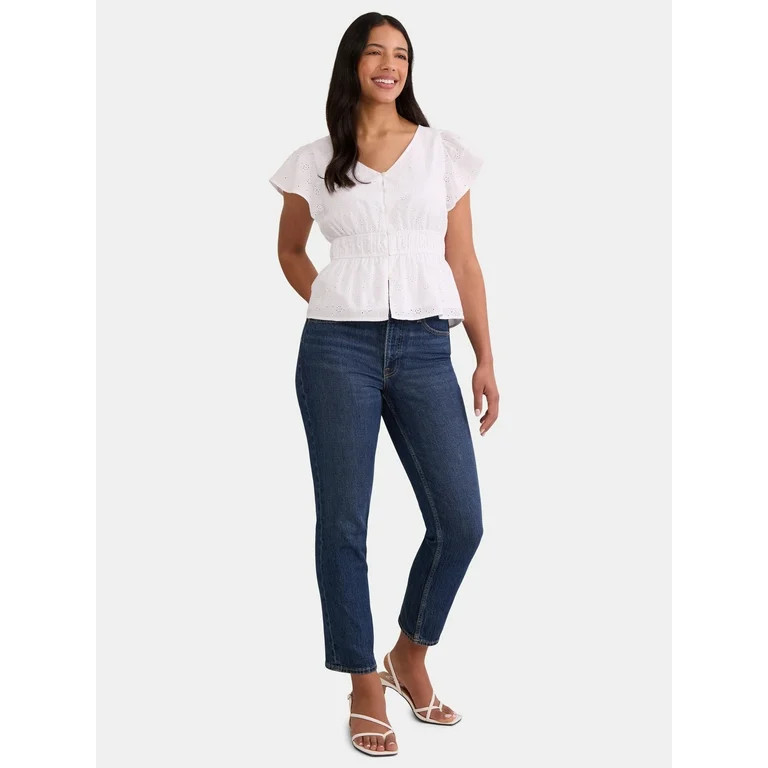 Time and Tru Women's Eyelet Peplum Top, Sizes XS-XXXL | Walmart (US)