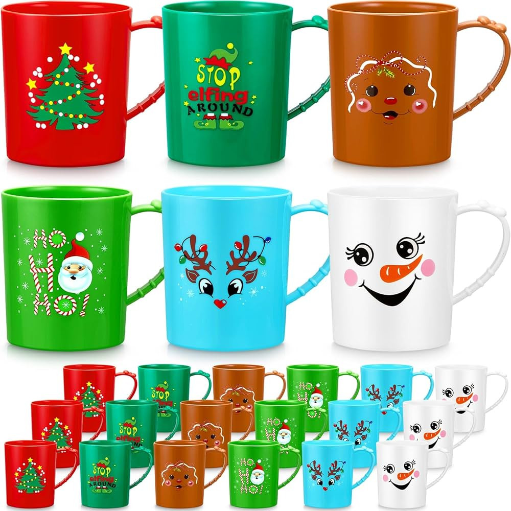 Suclain 24 Pcs Christmas Plastic Mugs 15 oz Christmas Mug Set Holiday Plastic Coffee Cups with Ha... | Amazon (US)