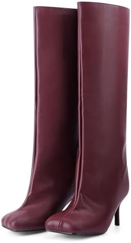 Women's Knee High Suede Boots for Women Wide Calf Square Toe Stiletto Heels Tall Boots Pull On Hi... | Amazon (US)