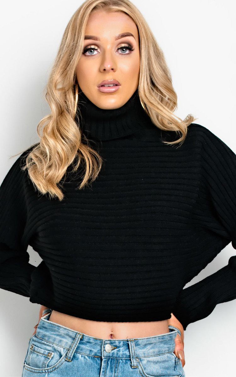 IKRUSH Womens Maarah Poloneck Knit Crop Jumper   BLACK UK S/M | iKrush