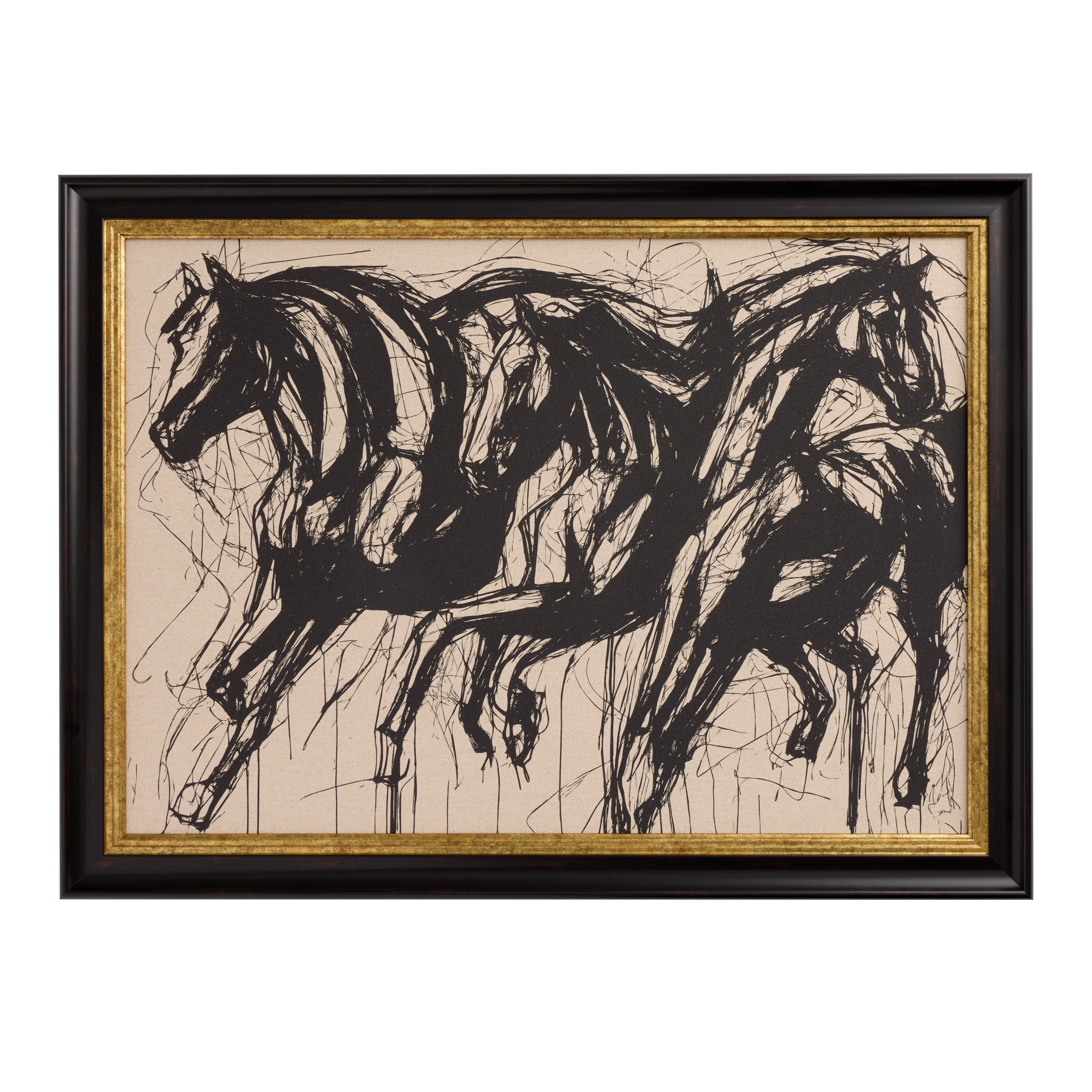 Three Black Horses Abstract Framed Linen Wall Art | World Market