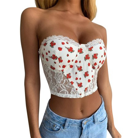 Women s Sexy Racer Vest See-Through Lace Floral Tube Top White L | Walmart (US)