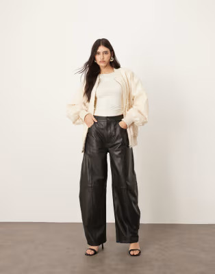 ARRANGE Sydney leather high waisted barrel trouser in black | ASOS (Global)