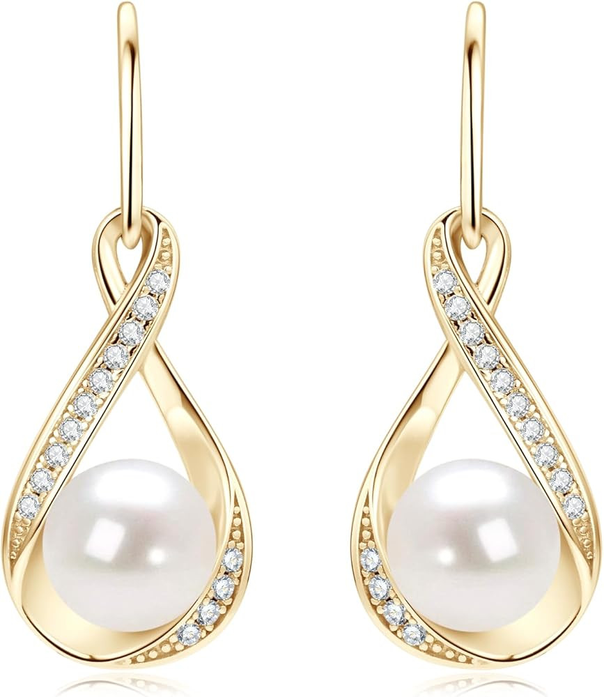 Freshwater Pearl Drop Earrings for Women, Sterling Silver Pearl Dangle Earrings Wedding Jewelry G... | Amazon (US)