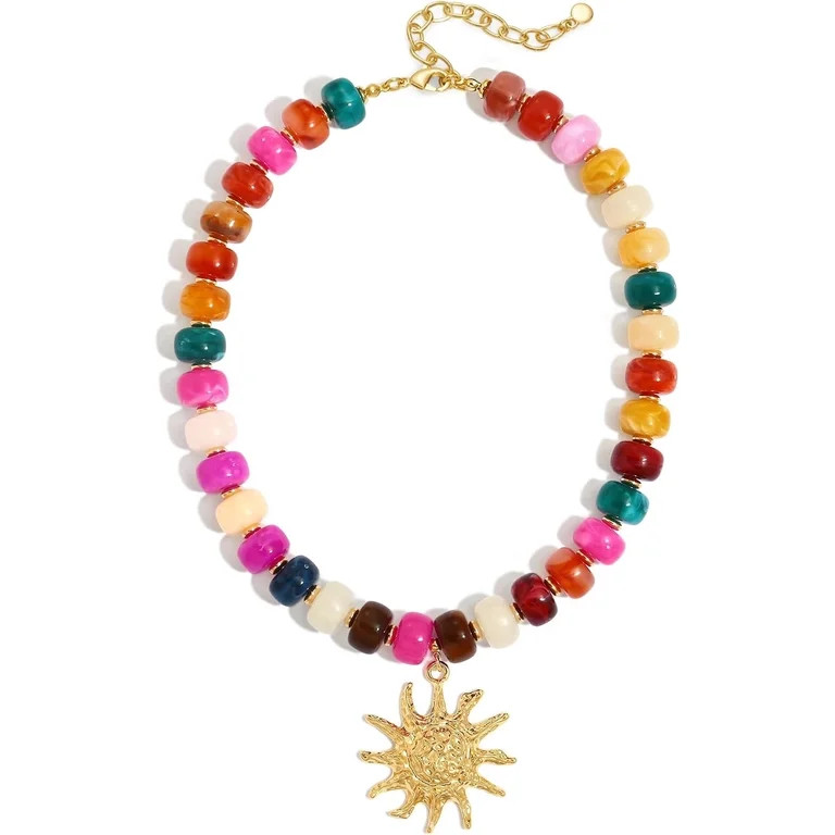 SUETOR Summer Beach Necklace for Women Colorful Chunky Beaded Necklaces with Sun Fish Shell Starf... | Walmart (US)