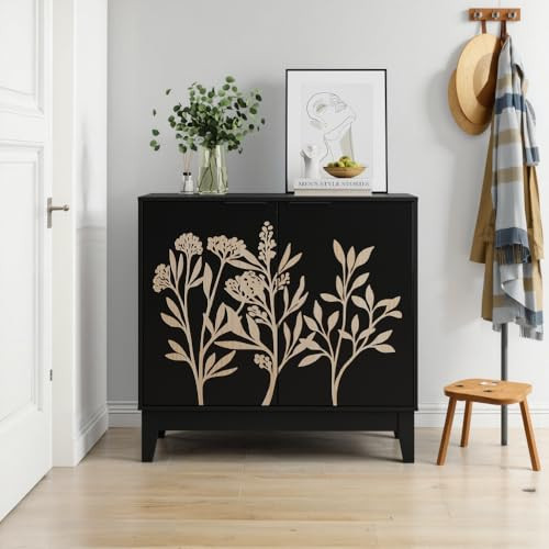 Vifya 31.5 Inch Vintage Carved Buffet Cabinet, Decorative Sideboard with 2 Doors and Adjustable Shelves, Wooden Decorative Cabinet with Storage Space for Living Room, Kitchen, Dining Room | Amazon (US)