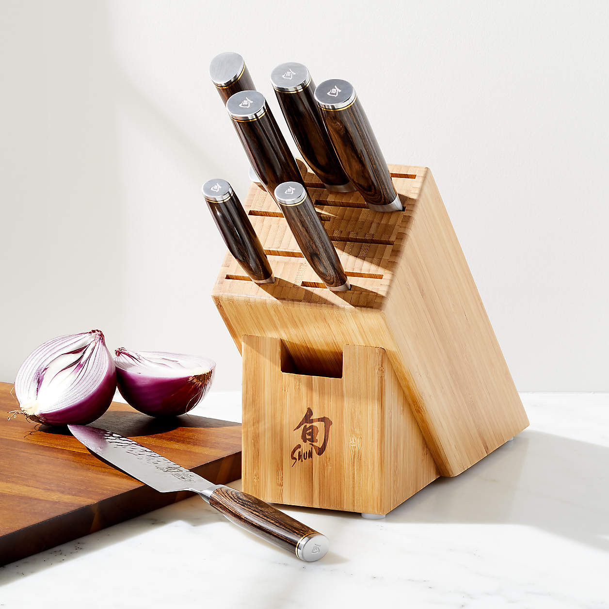 Shun Premier 8-Piece Professional Knife Block Set + Reviews | Crate & Barrel | Crate & Barrel
