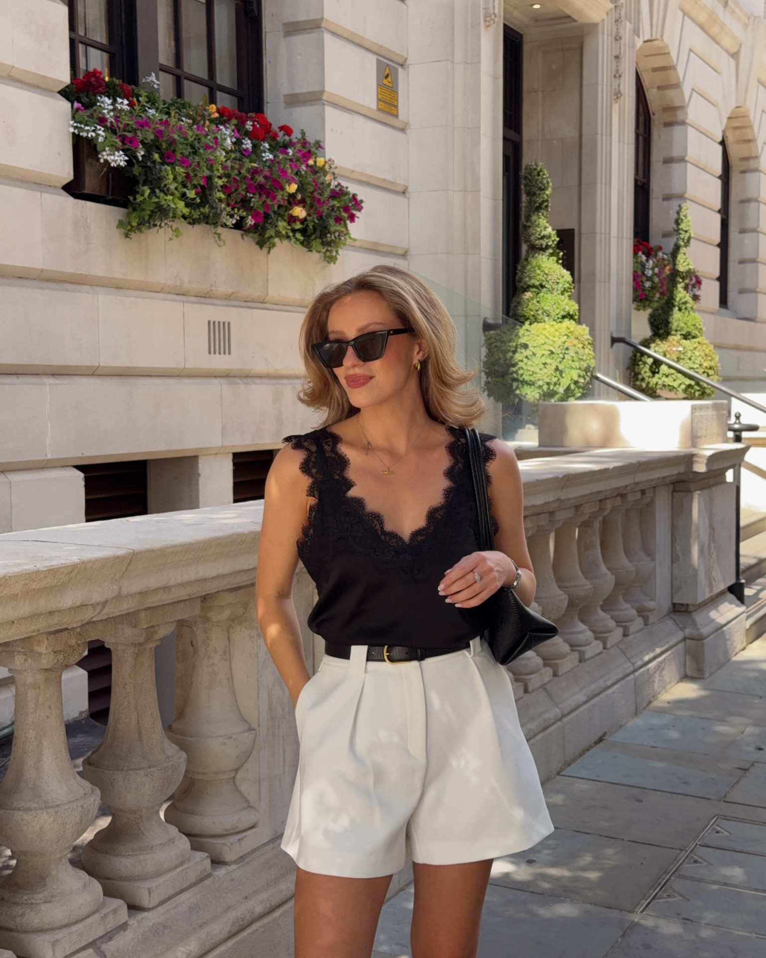 Summer outfit idea, white shorts, lace cami top, le specs sunnies, demellier bag, heel flip flops, missoma necklace

#LTKuk #LTKsummer #LTKstyletip