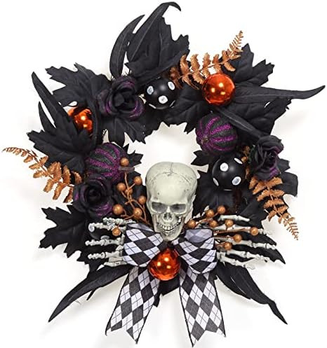 Adeeing Halloween Wreath for Front Door Halloween Skeleton Decorations, 20 Inch Halloween Pumpkin... | Amazon (US)