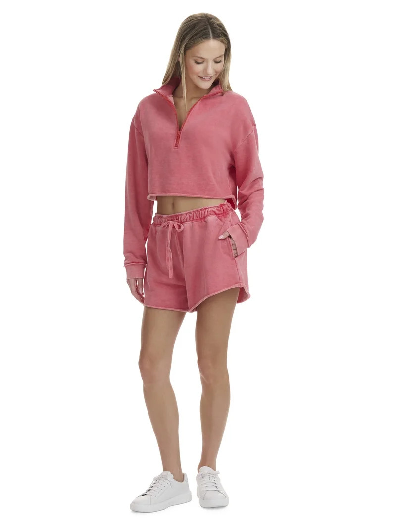 Mills by Millie Bobby Brown Women's Cropped Quarter-Zip Sweatshirt with Raw Edge, Sizes XXS-XXL | Walmart (US)