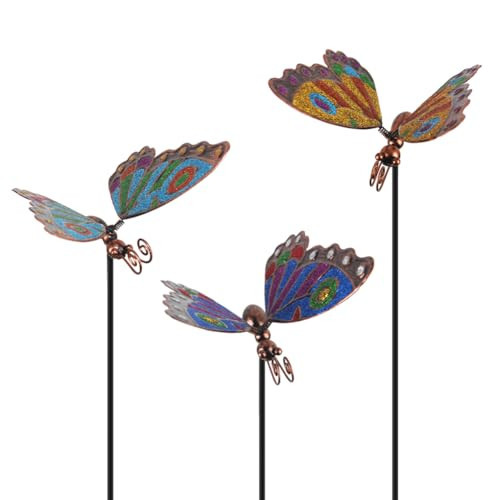 Qipade 3 Pcs Butterfly Garden Stakes, 29" H Decorative Garden Stakes, Metal Yard Art for Outdoor Spring Lawn Patio Pathway Decor | Amazon (US)