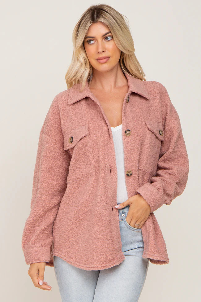 Mauve Fleece Shirt Jacket | PinkBlush Maternity