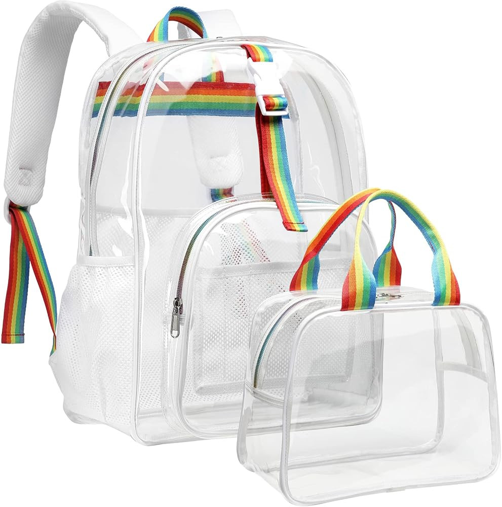 Clear Backpack, F-color Large Clear Backpack Heavy Duty PVC Transparent Clear Bag for Stadium, Sc... | Amazon (US)