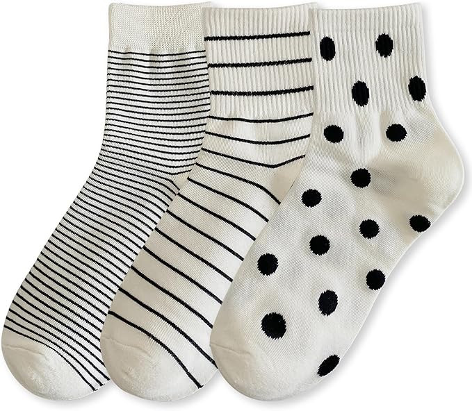 Women's Polka Dot & Striped Crew Cute Ankle Socks Size 5-9 | Amazon (US)
