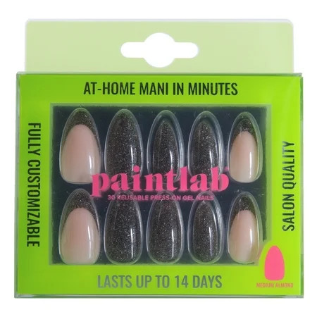 PaintLab Medium Almond Press On False Nails Disco Ball Black 30 Count | Walmart (US)