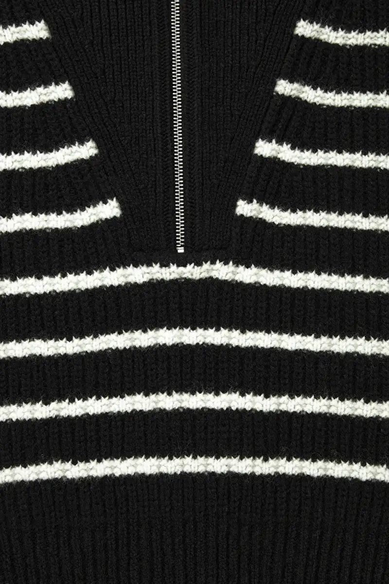 HALF-ZIP FUNNEL-NECK WOOL SWEATER - Black / white / striped - Knitwear - COS | COS (US)