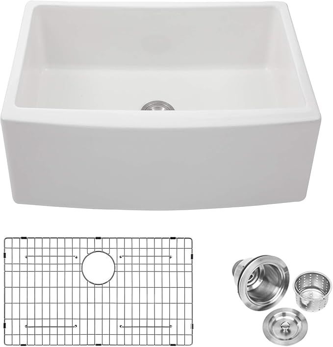 Farmhouse Sink White - Lordear 24 Inch Apron-front Kitchen Sink Fireclay Ceramic Porcelain Single... | Amazon (US)