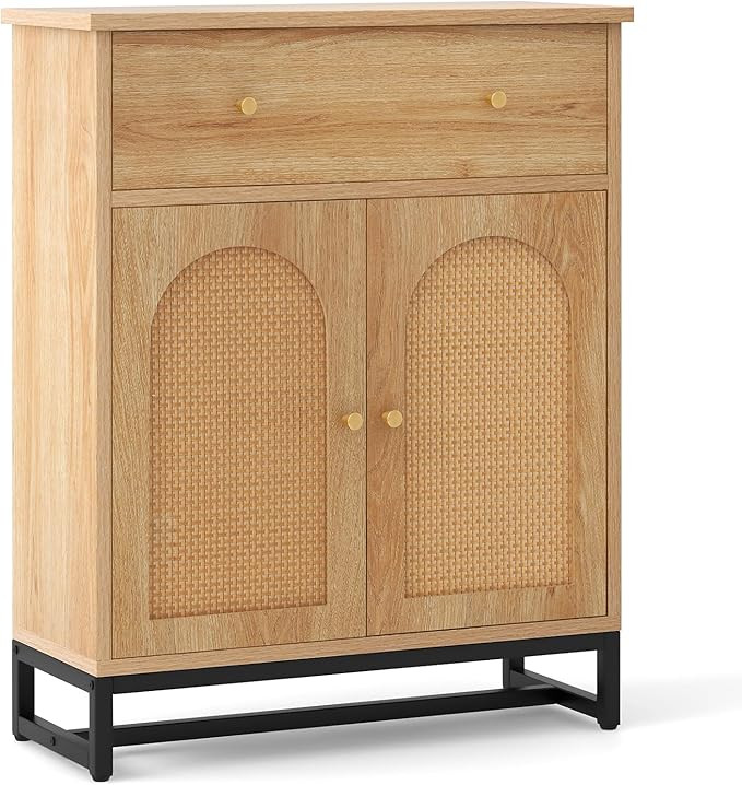 Tangkula Bathroom Storage Cabinet with Rattan Doors & Drawer, Sideboard Buffet Cabinet Coffee Bar... | Amazon (US)