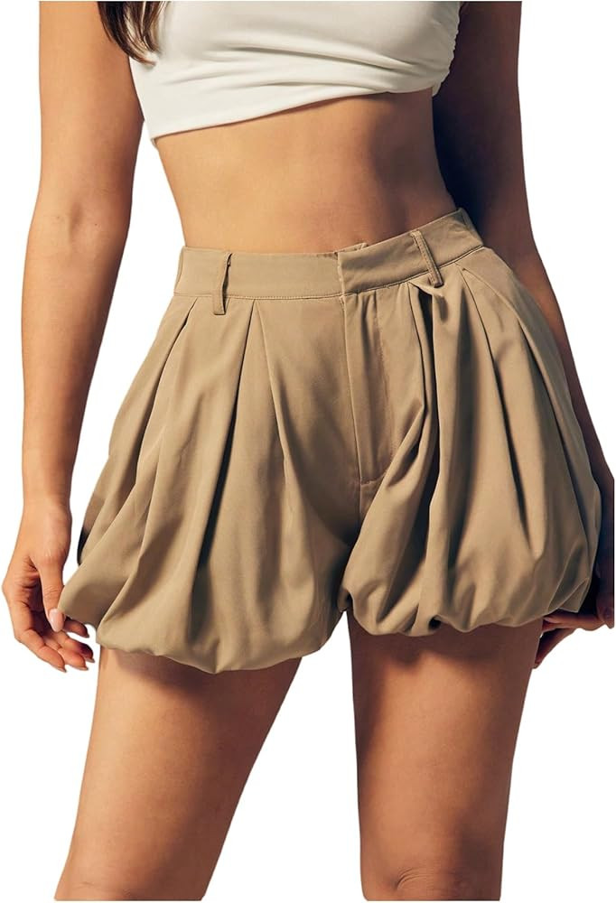 Women's Bubble Shorts Ruffle High Waisted Bloomers Balloon Puffy Hem Mini Shorts with Skirts | Amazon (US)