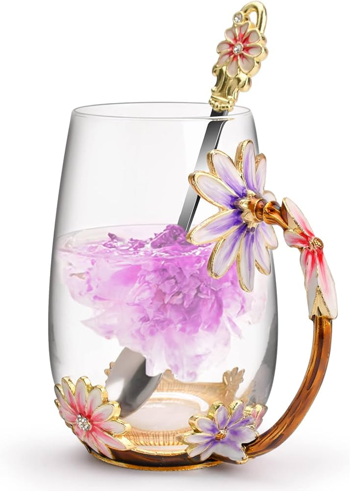 OEAGO Purple Gifts for Women Mom Mothers Day Glass Coffee Enamels Mug Best Birthday Flower Gifts ... | Amazon (US)