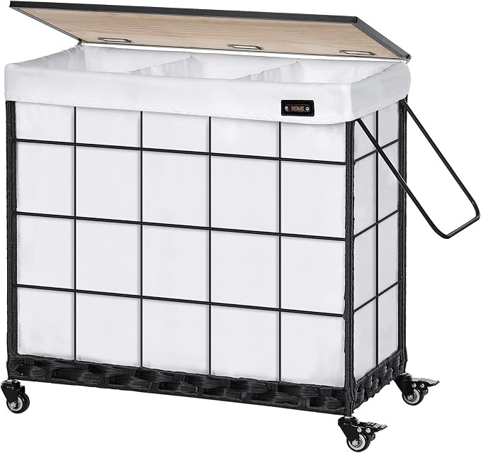 Laundry Hamper with Heavy Duty Caster Wheels; 3 Sections Clothes Hamper with Lid; 132L Laundry Ba... | Amazon (US)