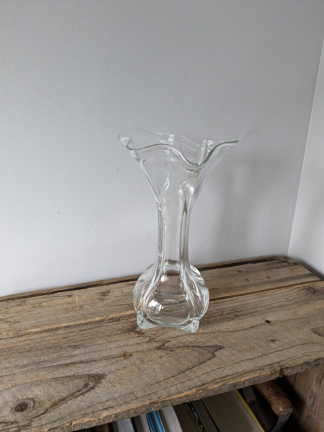 Vintage Petite Ruffled Edge Clear Ribbed Glass Vase ~ Spanish Mouth Blown Handkerchief Glassware ... | Etsy (US)