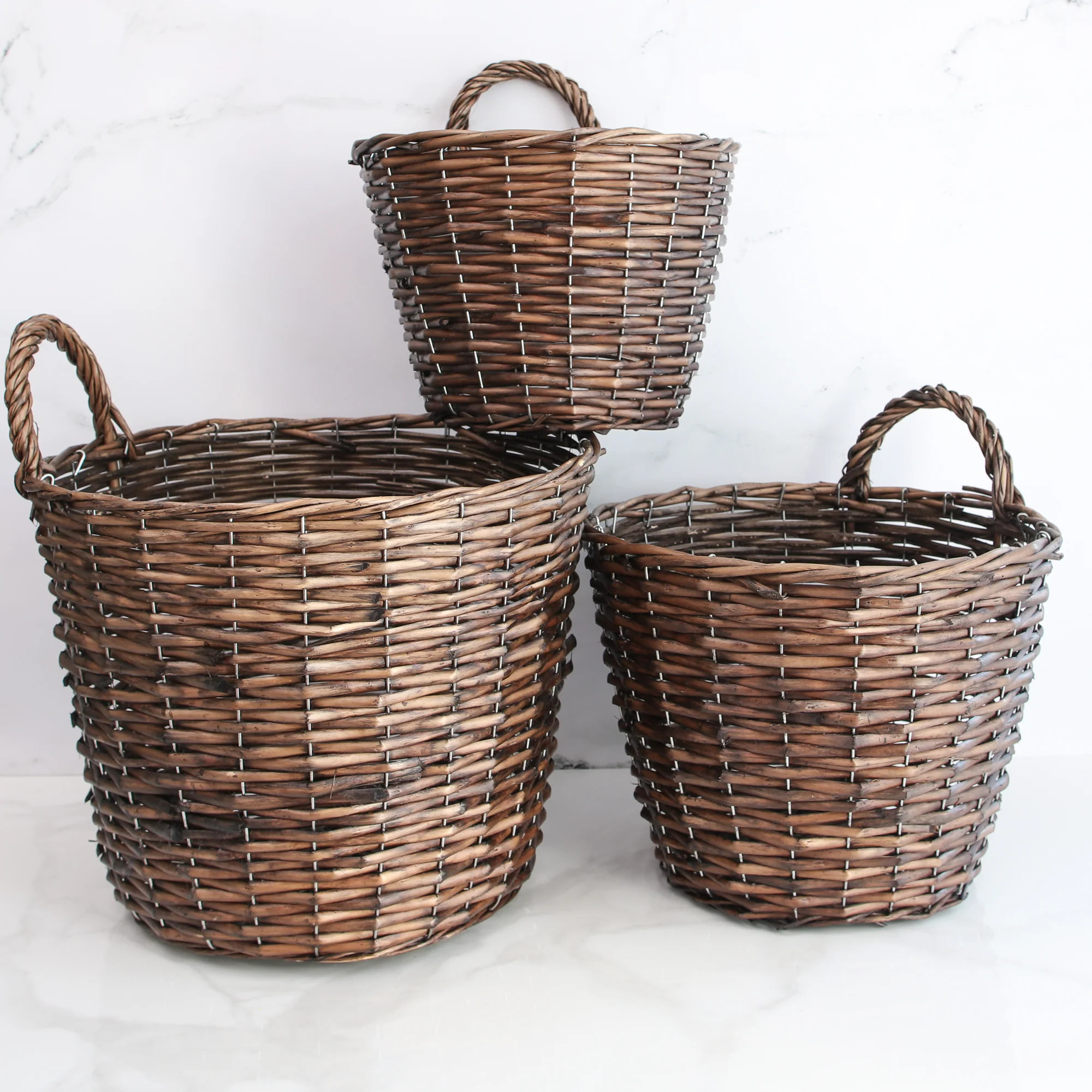Set of 3 Brown Willow Baskets | Interior Delights