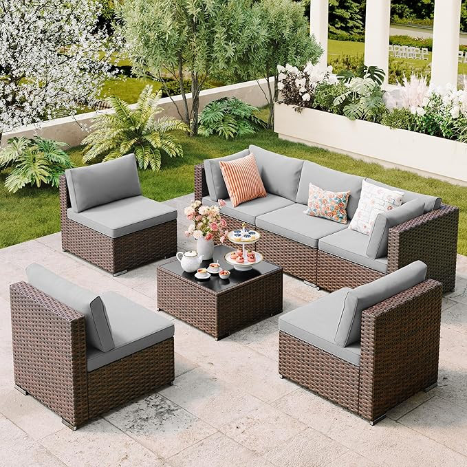 Qsun 7 Pieces Outdoor Patio Furniture Set, PE Rattan Outdoor Wicker Sectional Furniture Sofa Set,... | Amazon (US)